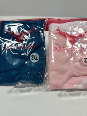 Knotty Knickers Women's Underwear Size XXXL Pink with White Trim and Ribbed Blue
